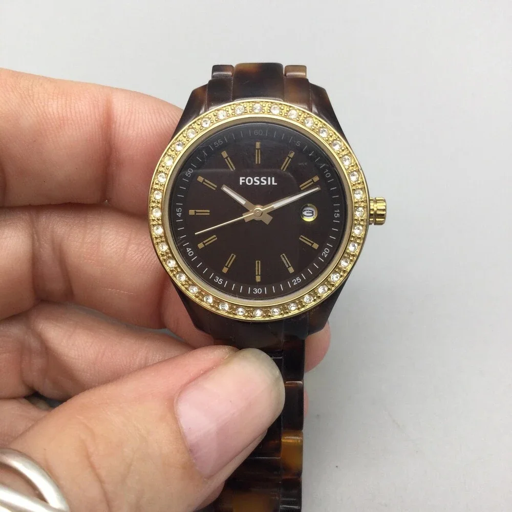 Fossil Stella Mini Womens Watch 31mm Fauxl Tortoise Crystals New Battery 6